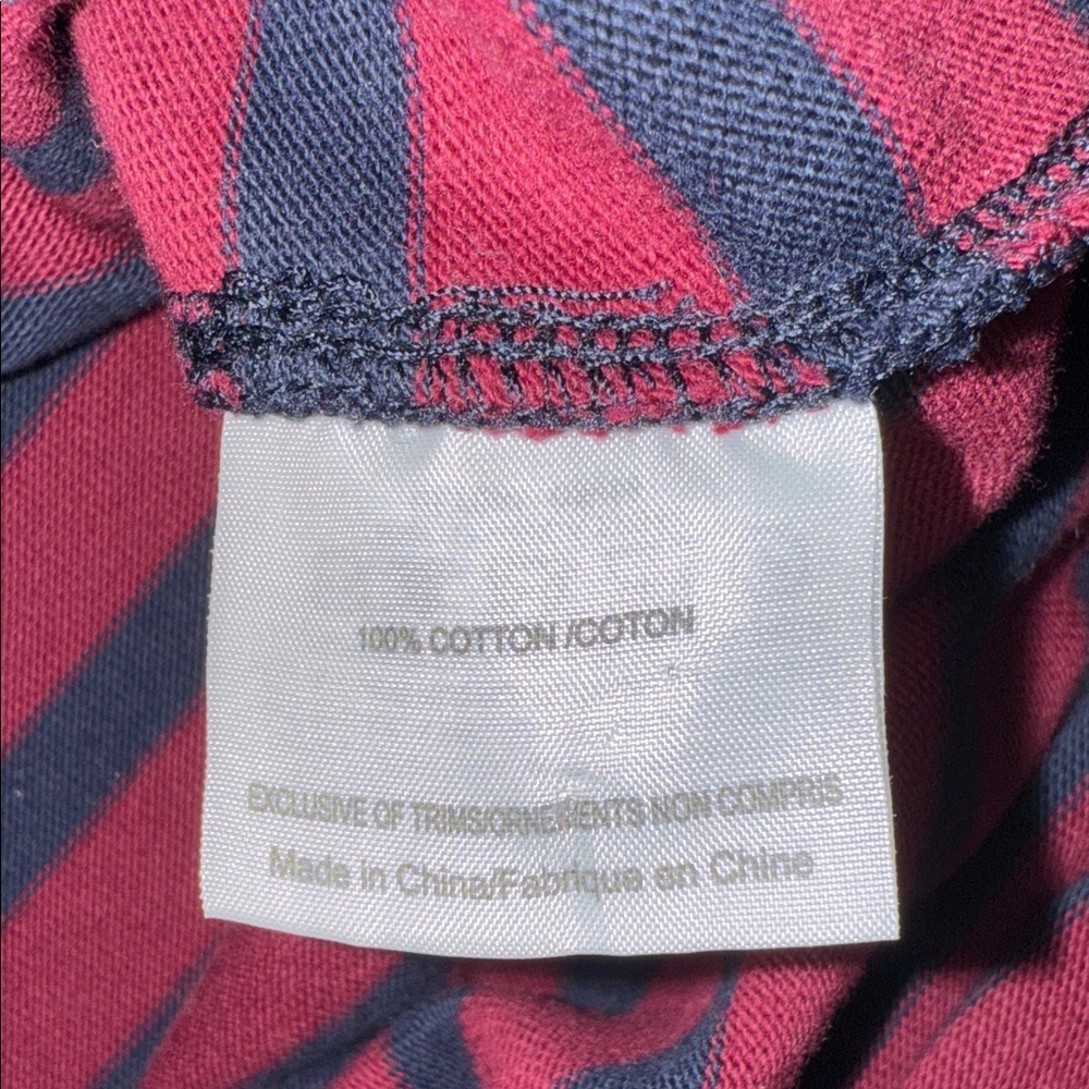 Tory Burch Striped Cotton Shift Dress Red Navy Ruffle Neck Logo Buttons Size S - Picture 11 of 11